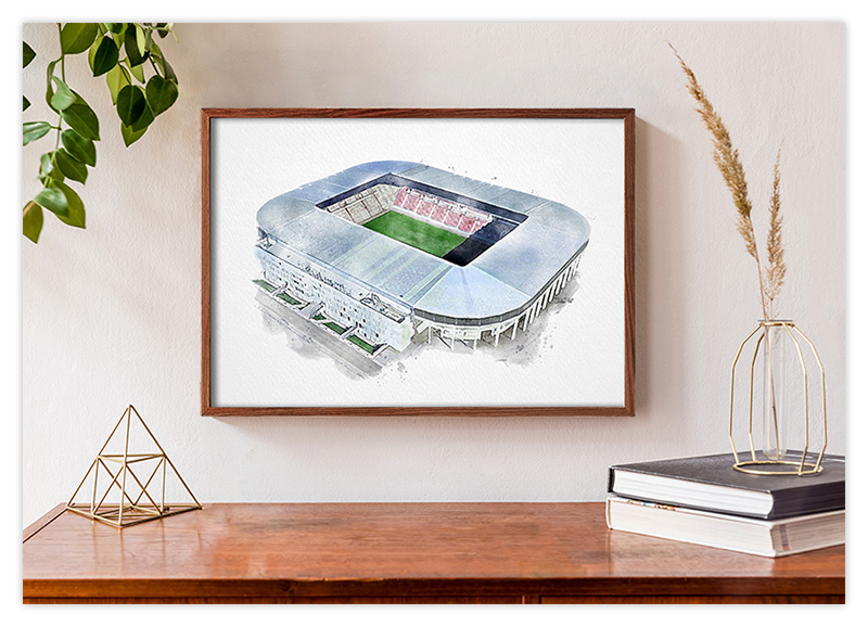 Augsburg Fussball Stadion - Aquarell Kunstdruck Poster