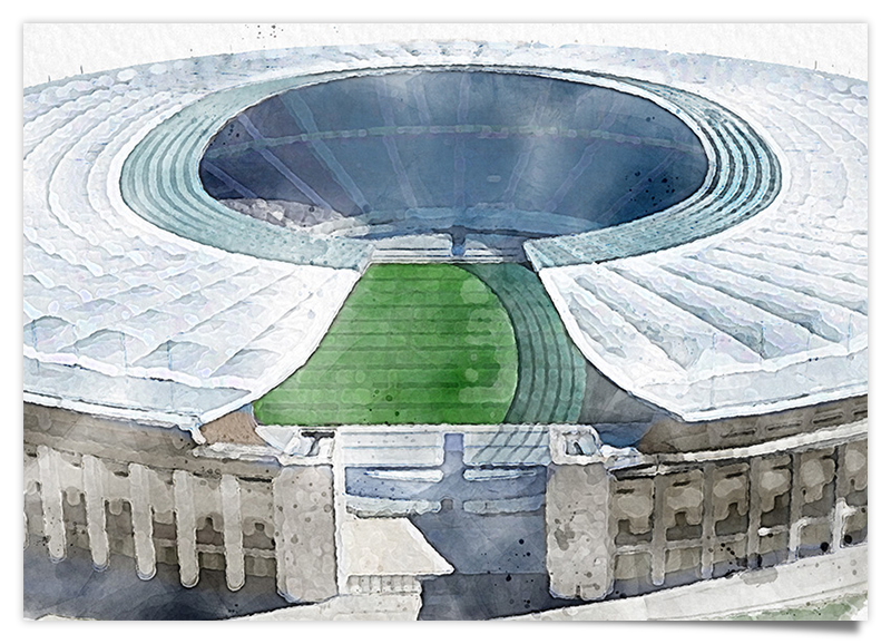 Berlin Olympiastadion Fussball - Aquarell Kunstdruck Poster