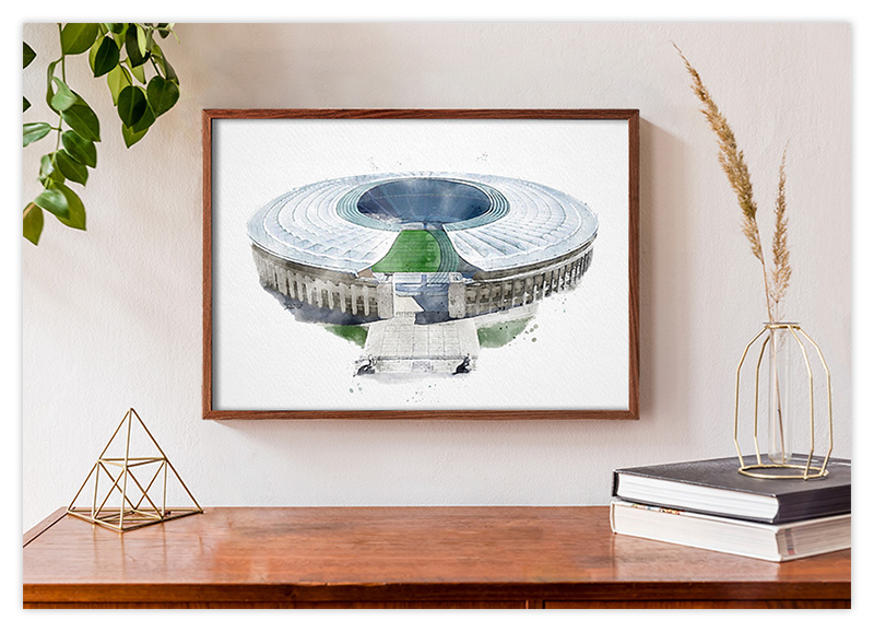 Berlin Olympiastadion Fussball - Aquarell Kunstdruck Poster