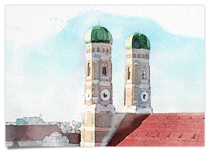 Frauenkirche München - Aquarell Kunstdruck