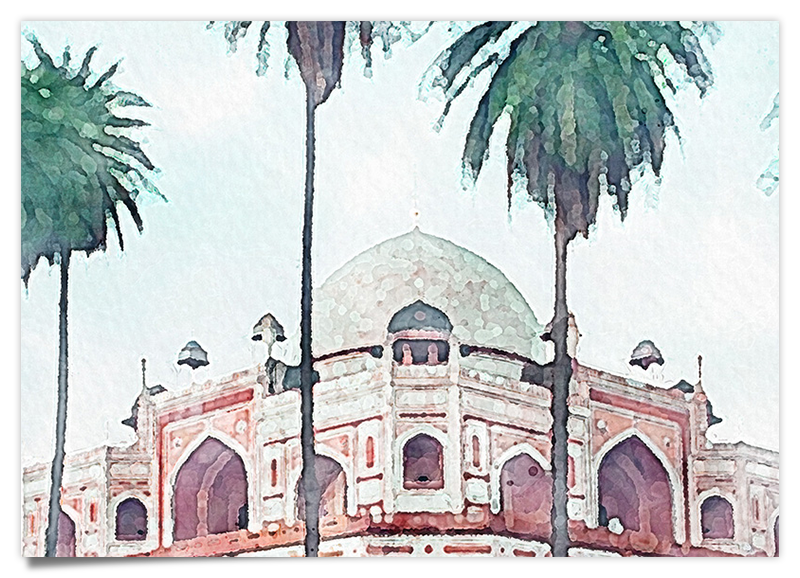 Humayun Mausoleum - Indien - Aquarell Kunstdruck