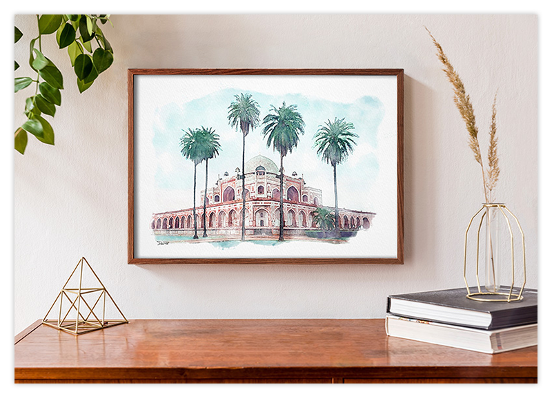 Humayun Mausoleum - Indien - Aquarell Kunstdruck