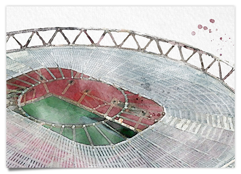 Leverkusen Fussball Stadion - Aquarell Kunstdruck Poster