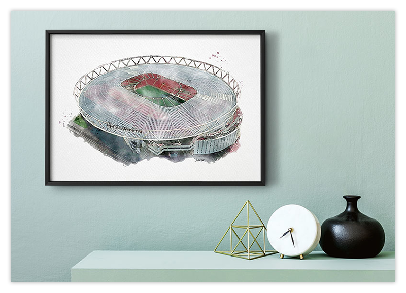 Leverkusen Fussball Stadion - Aquarell Kunstdruck Poster