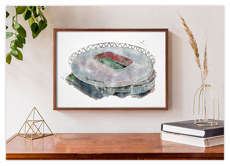 Leverkusen Fussball Stadion - Aquarell Kunstdruck Poster