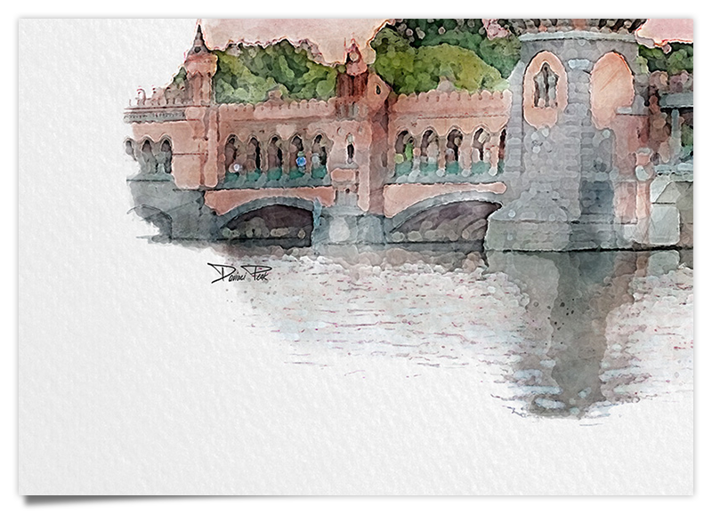 Oberbaumbrücke Berlin Kreuzberg - Aquarell Kunstdruck