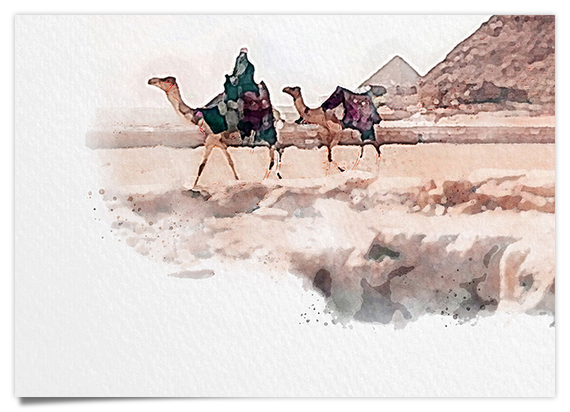 Pyramiden von Gizeh - Ägypten - Aquarell Kunstdruck