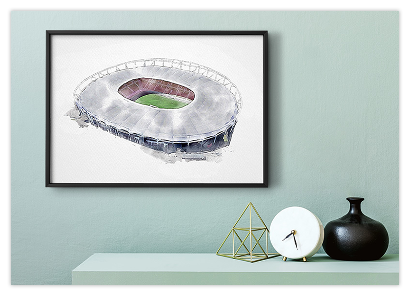 Stuttgart Fussball Stadion - Aquarell Kunstdruck Poster