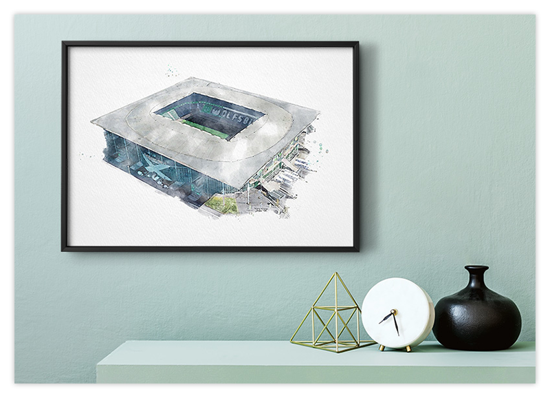 Wolfsburg Fussball Stadion - Aquarell Kunstdruck Poster