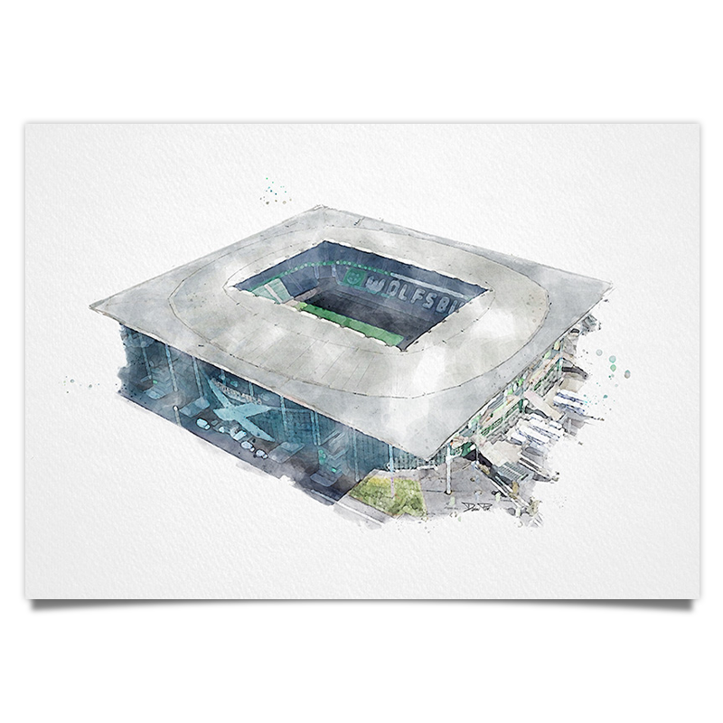 Wolfsburg Fussball Stadion - Aquarell Kunstdruck Poster